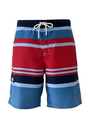Polo by Ralph Lauren Red, Navy and Light Blue Striped Swim Trunks Size XL